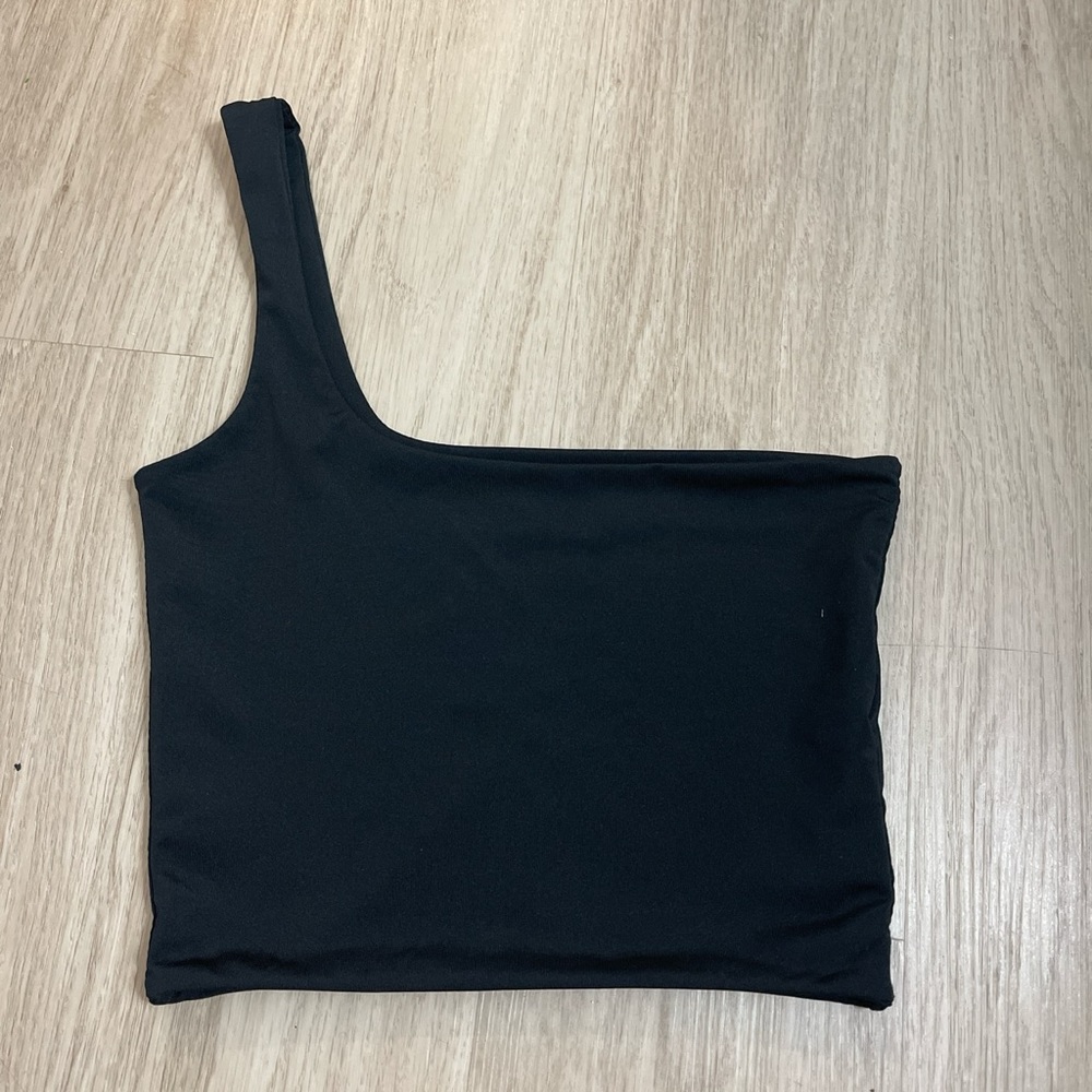 Asymmetric Black Crop Top - Nylon